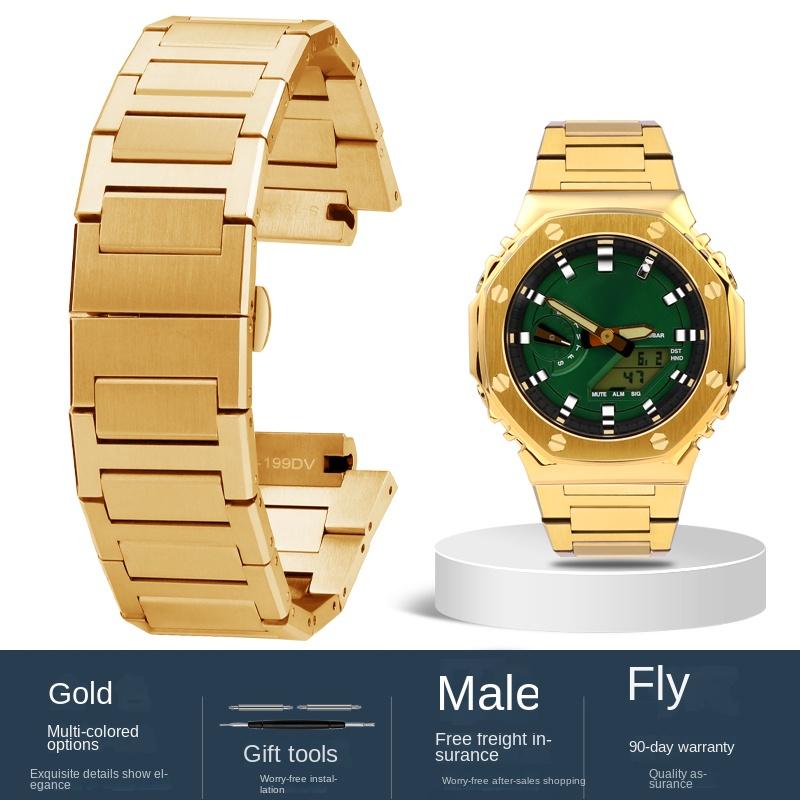 Para Casio GA-2100 GM2100 correa de reloj G-SHOCK roble de granja acero refinado modificado cadena de reloj acero correa de hombre pulsera Pulsera