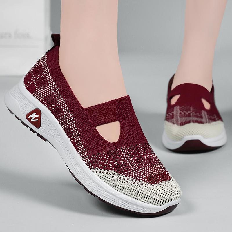 

Summer New Women s Casual Sports Shoes Fashionable, Breathable, Lightweight, Wear Resistant Knitted Mother s Shoes 35 червоний