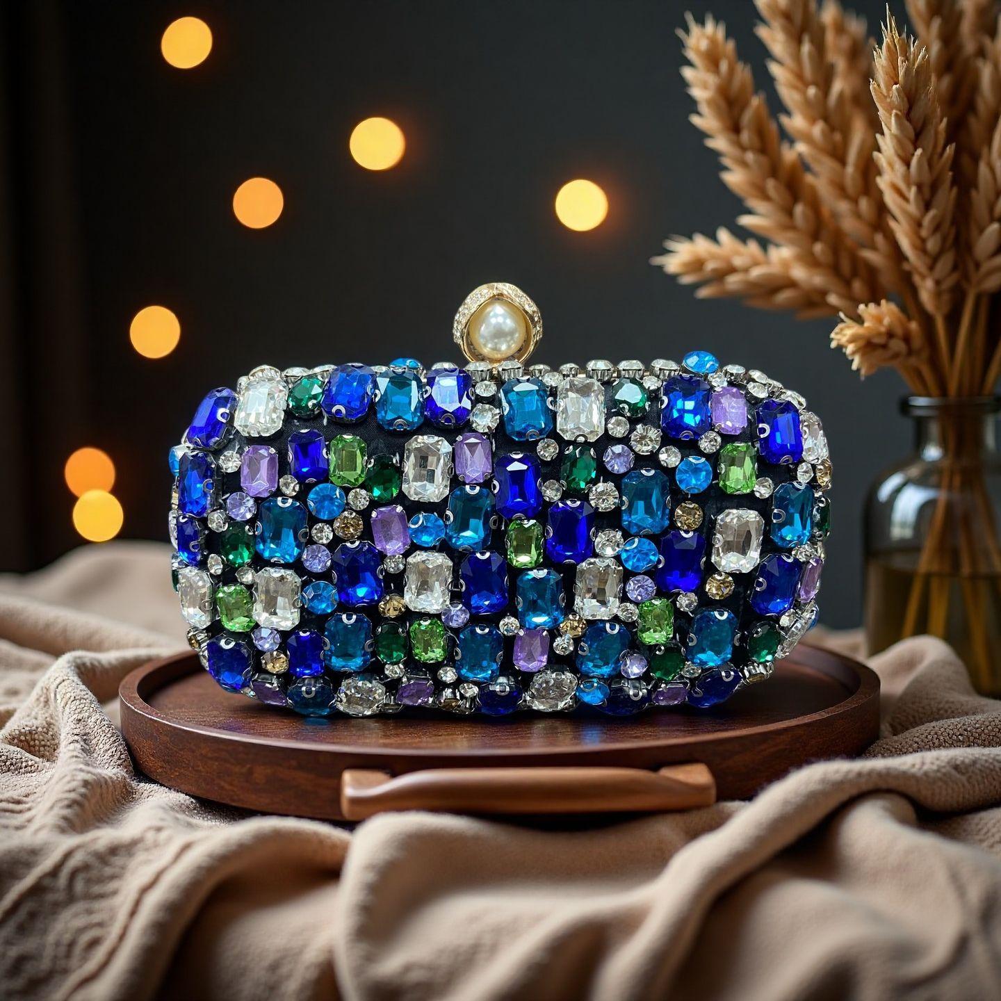 

Women Red Crystal Evening Bags Lady Stone Handbag Bridal Diamond Clutch Purse Female Metal Minaudiere Wedding Party Clutches Bag синий