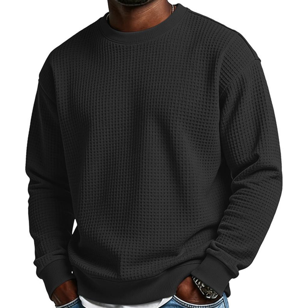 Men's Casual Long Sleeve Waffle Knit Pullover Sweatshirt Crew Neck Lightweight Comfortable Fit for Everyday Wear