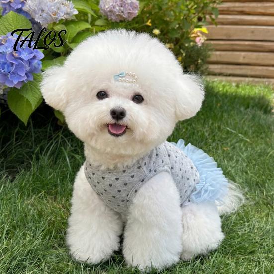 Comfortable Dog Clothing Blue Tutu Dress, Sleeveless Cute Heart Print Girl Summer Female Clothes Doggie Princess Dress for Small Dogs Bichon