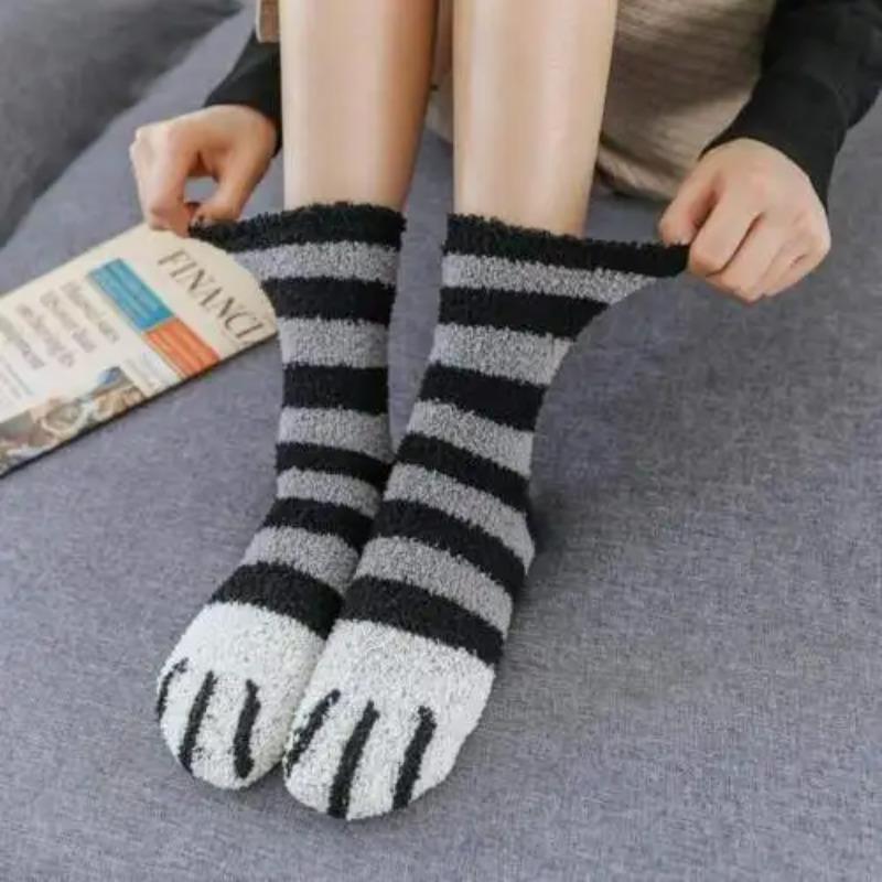 Winter Lamm Kawaii Cartoon Socken für Damen Niedliches 3D Hunde Katzen Pfotenmuster Fleece Warm Verdicken Lustige Plüschsocken Zuhause Boden Schlafen