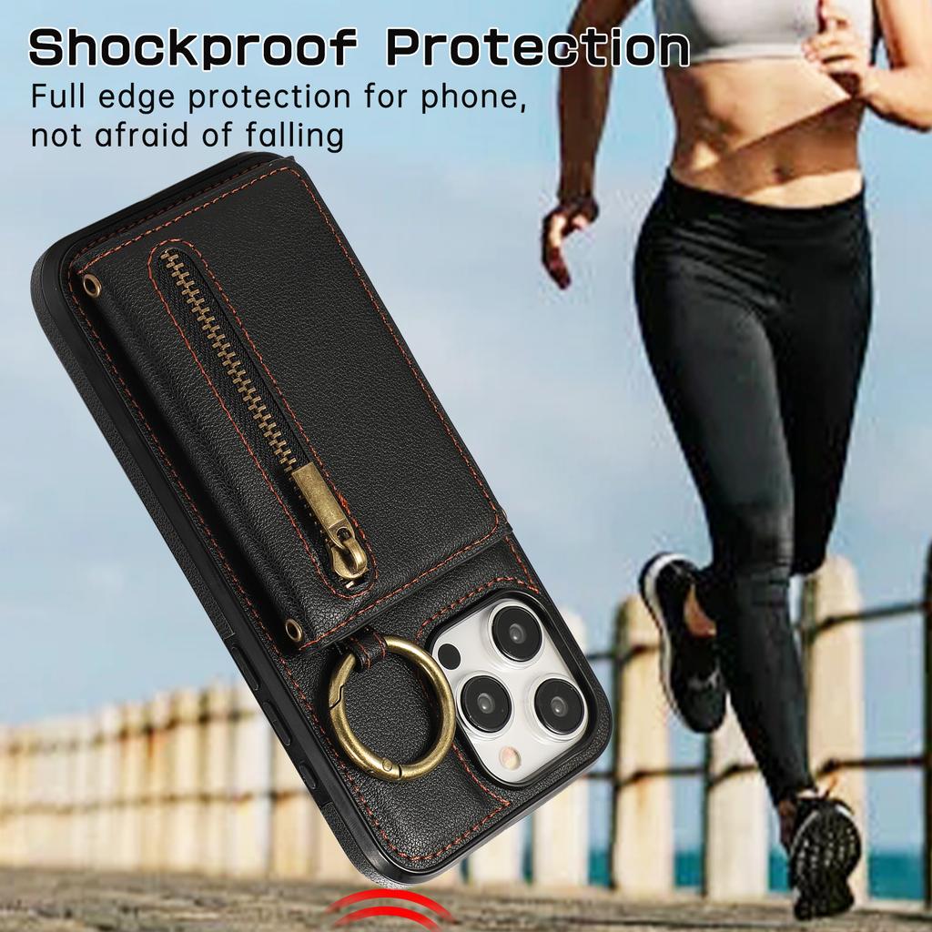 Ring Zipper Wallet Multi Card Flip Leather Case for iPhone 15 14 13 12 11 Pro Max XS MAX XR for Samsung S24 S23 S22 S21 S20 Ultra Plus A14 A13 A53 A54