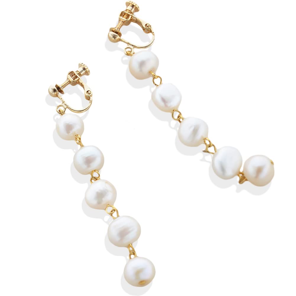 Freshwater Pearl Long Earrings for Made In Japan [R-days Daikanyama] Women, Pearls, Large, Dangling, Stylish, Comfortable, Simple, Gold-colored