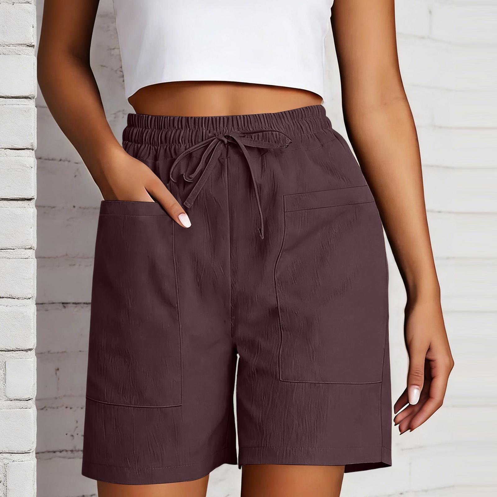 Women s Shorts Casual Summer  Color Beach Loose Pocket Short Skirt Pants XL кофейный