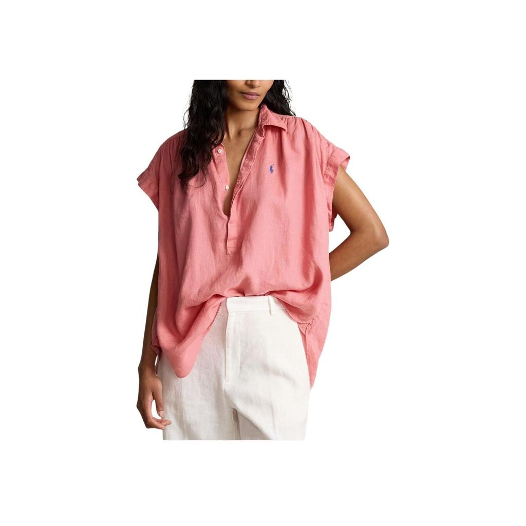 Polo Ralph Lauren Solid Color Logo Embroidered Polo Collar Short Sleeve Shirt Women Shirts Pink-Salmon 211935131-002