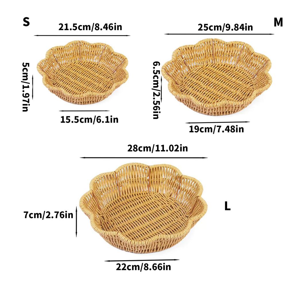 Imitation Wicker Bread Basket Elegant Flower Shape Serving Trays for Display Storage In Kitchen or Market