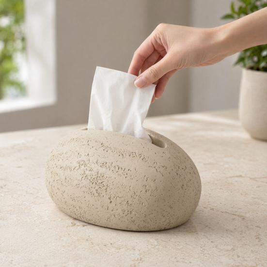 Tissue Box, Stone Shape Matte Tissue Holder, Waterproof Sandstone Texture Dust Resistant Tissue Dispenser, for Bathroom Living Room Decor