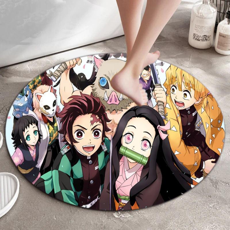 Classic Japanese-style Cartoon Demon Slayer Round Rug, Home Soft Decorative Anti-slip Yoga Mat and Chair Mat, Outdoor Floor Mat Carpet K23