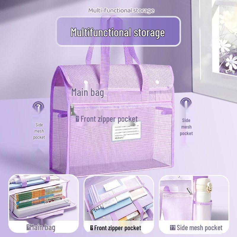 Large Transparent Mesh Tote Bag for Elementary Students - A4 Size, Art and Book Carrier