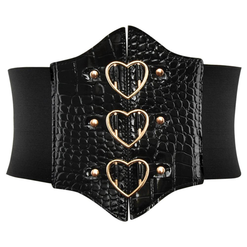 PU Leather Female Waistband Dress Girdle Wide Waist Belt Luxury Love Buckle Cummerbunds  Dress
