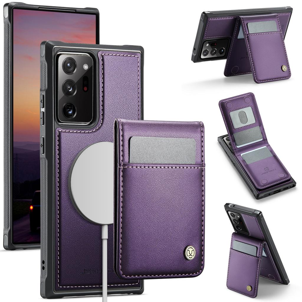 For Samsung Galaxy Note20 Ultra Leather Back Cover Compatible with MagSafe JEEHOOD J06 Phone Case with Card Bag RFID Blocking