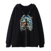 Cross-border new product spot skull wings hooded zipper sweater women's fleece thickened loose sports cardigan sweater women's