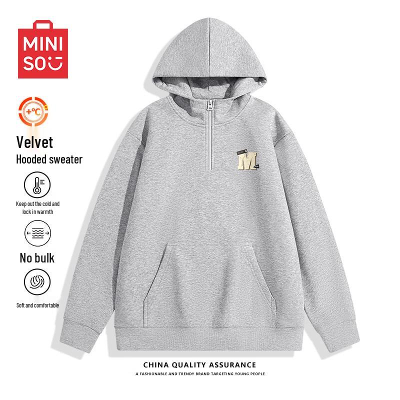 MINISO Men's Winter Heavyweight Half-Zip Hooded Fleece Sweatshirt