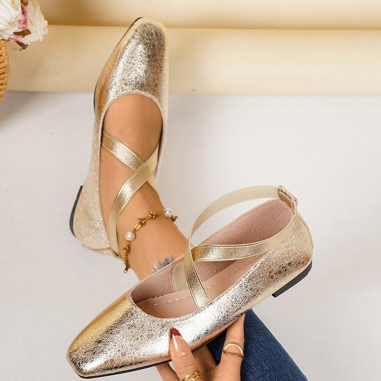 Square Toe Women‘s Low Heels New Luxury Elastic Band Shoes Elegant Loafers Comfortable Outdoor Women Single Shoes