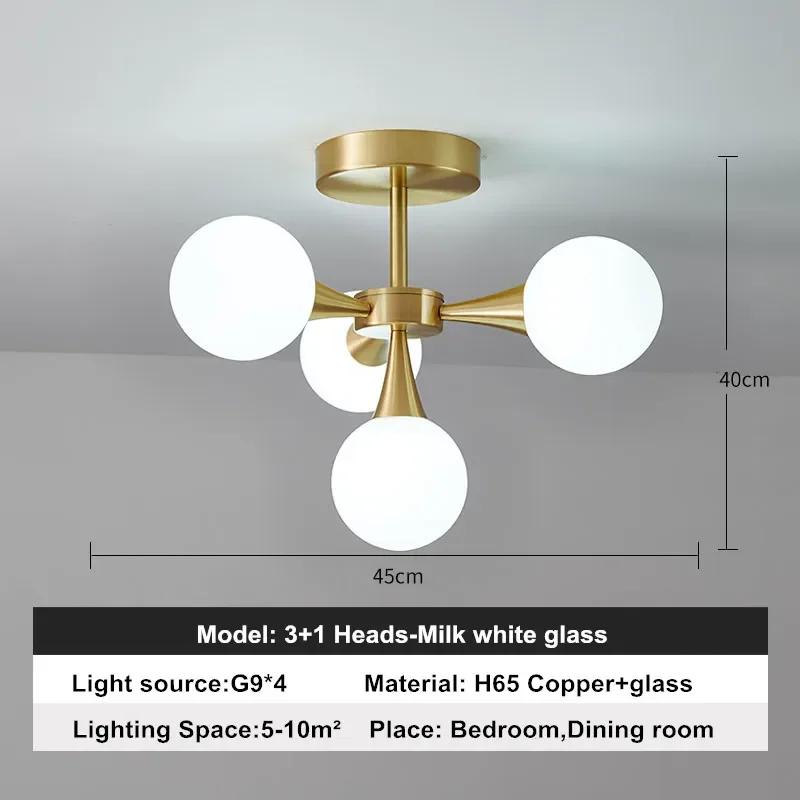 Modern luxury LED chandelier kitchen bedroom dining room copper glass ball Nordic creative home ceiling chandelier home lighting