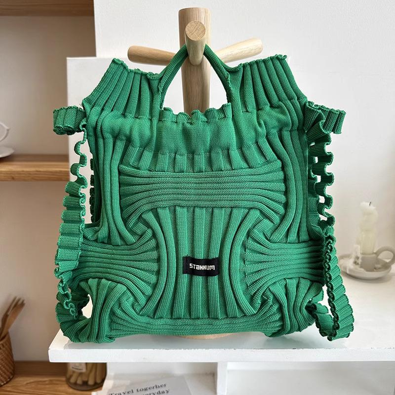 Multifunctional Pleated Elastic Knit Backpack