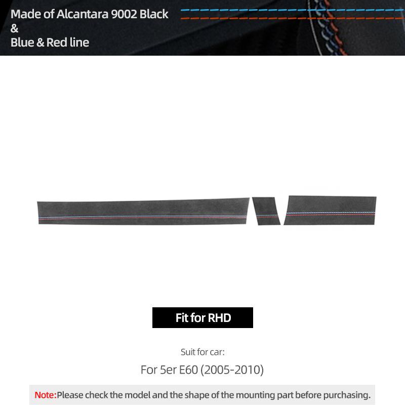 

For BMW E60 Series 5 Made of Alcantara Car Interior Dashboard Panel Trim Strips trument Performance Stickers Auto Accessories Red Blue RHD