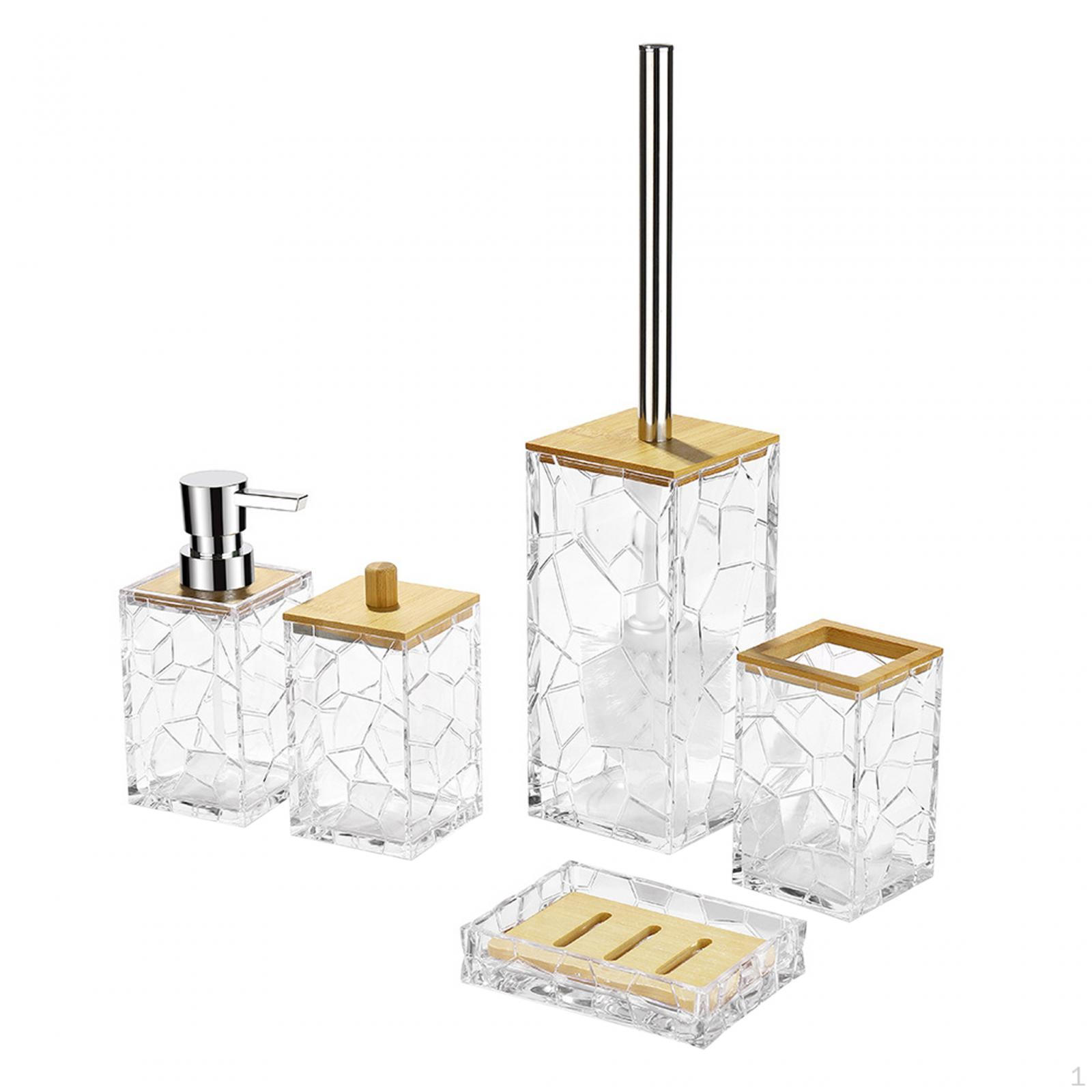 

5 Pieces Acrylic Bathroom Accessory Set Essential Soap Dispenser Vanity Accessories чистий