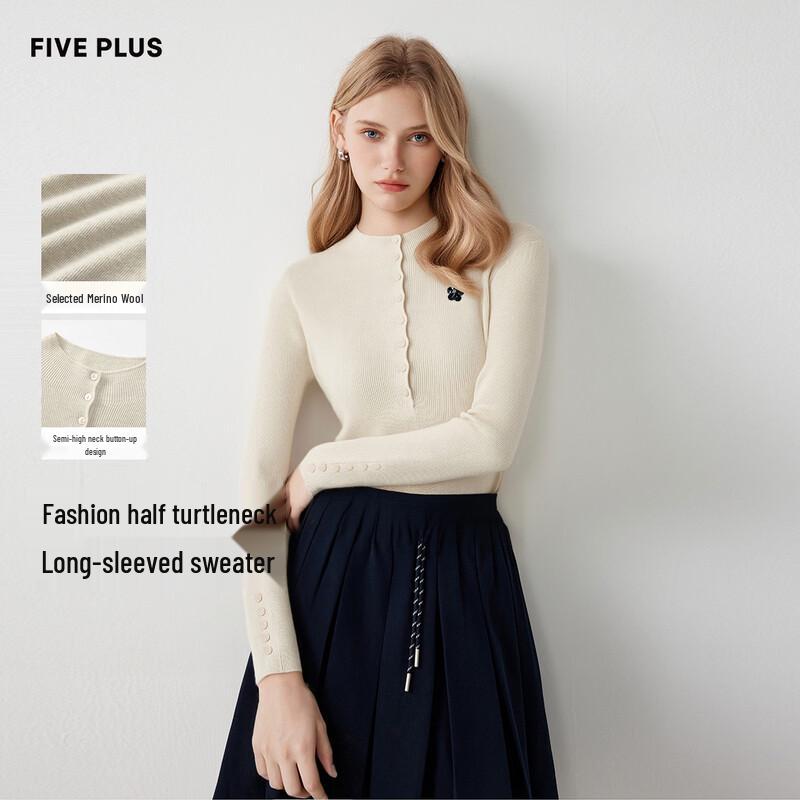 FivePlus Women s Semi-High Collar Slim-Fit Knit Sweater One Size