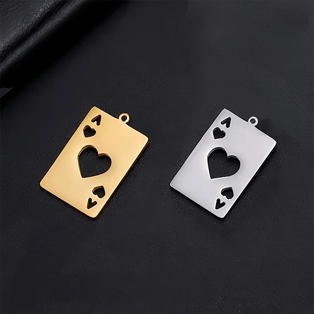 Teamer 3pcs/Lot Poker Card Ace of Hearts Pendant For Necklace Jewelry Making Stainless Steel Gold Color Charms Wholesale