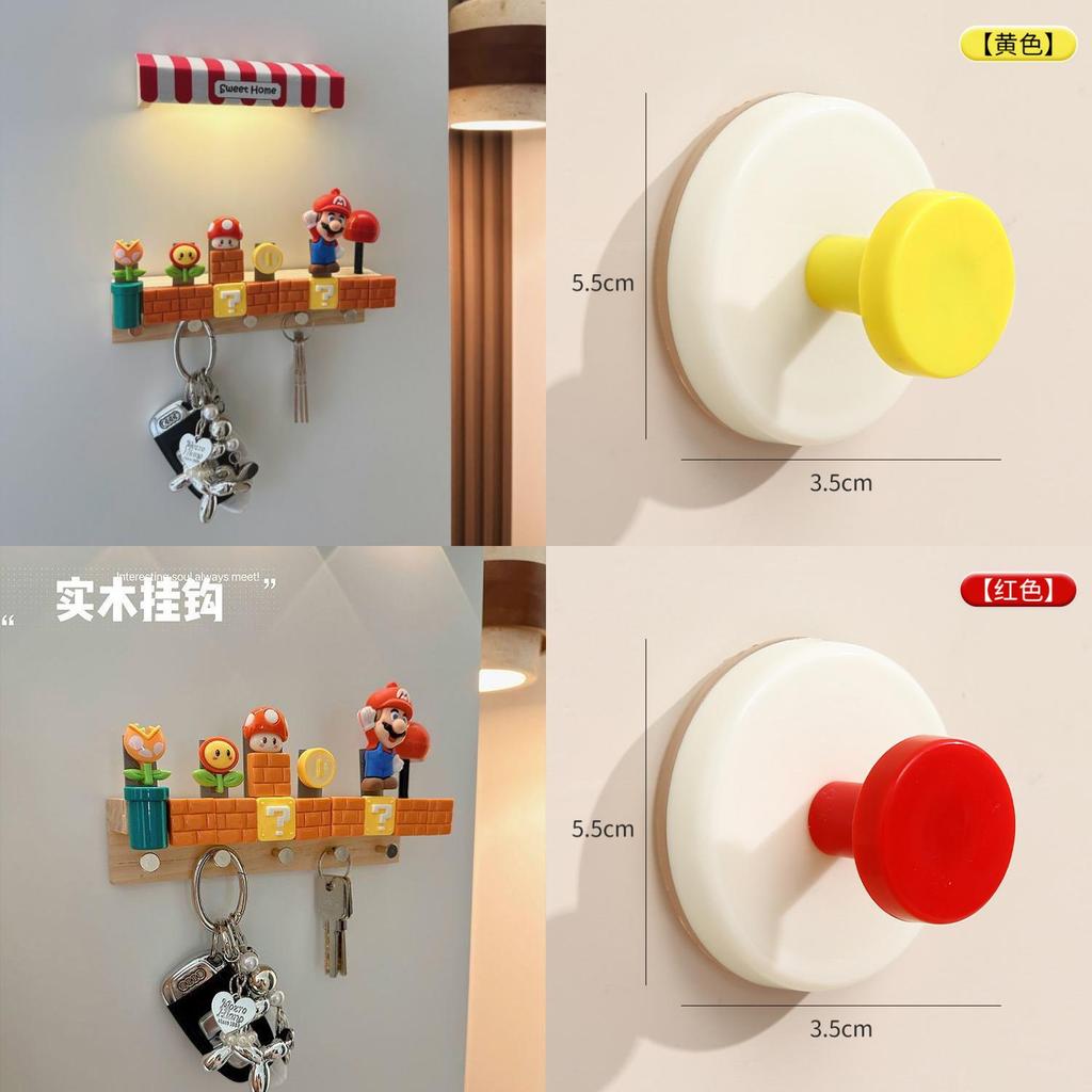 Super Mario Bros Cartoon Wall Hooks With Wireless Charging Light For Entryway Storage Organizer