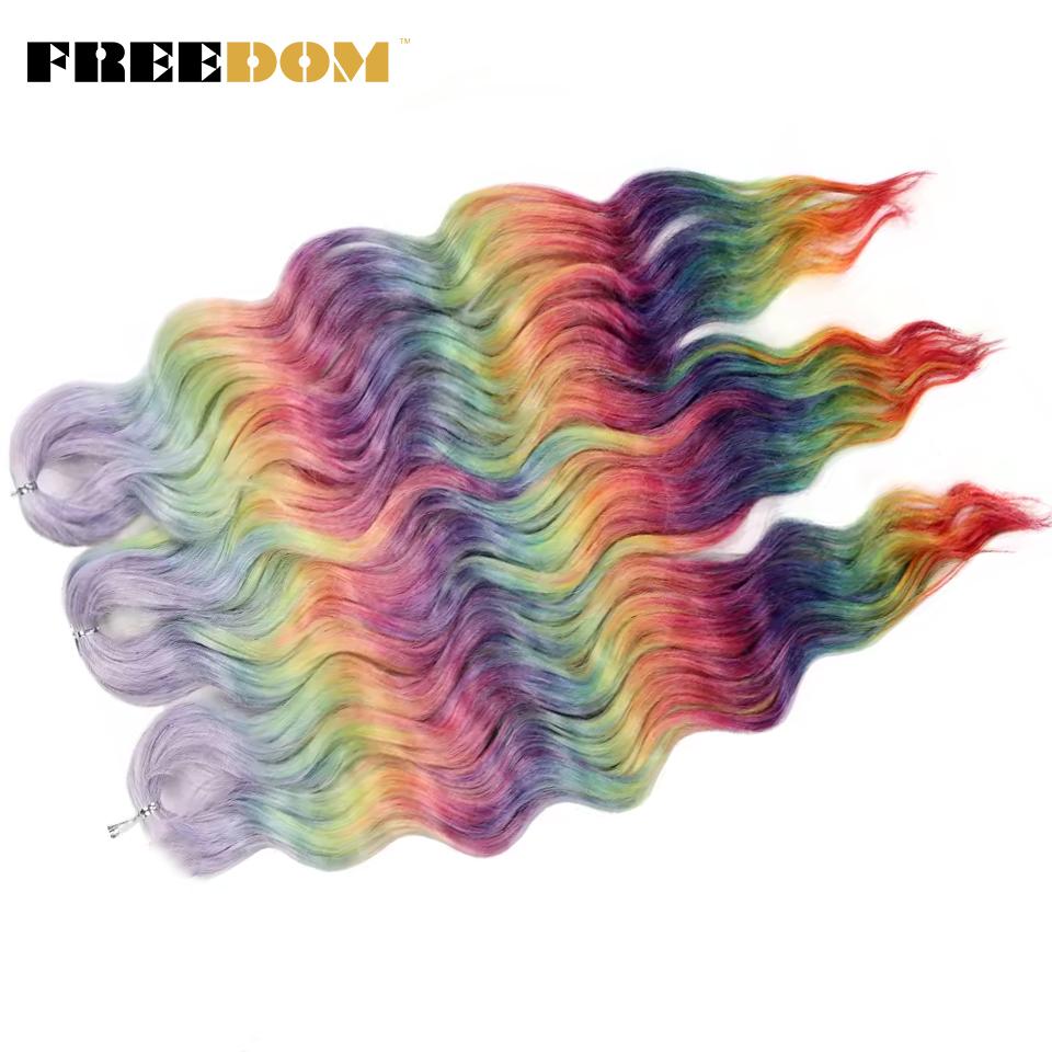FREEDOM Synthetic Braiding Hair Extensions Natural Curly Wavy 24inch Water Wave Braid Hair Ombre Blonde Brown Twist Crochet Hair
