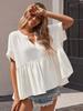 Womens V Neck Peplum Babydoll Blouse Short Sleeve Pleated Summer Top