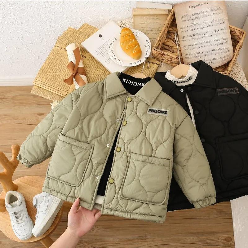 Autumn Kids Jacket Winter Boys Solid Color Thick Plus Velvet Warm Coat Teen Children Outerwear Clothing