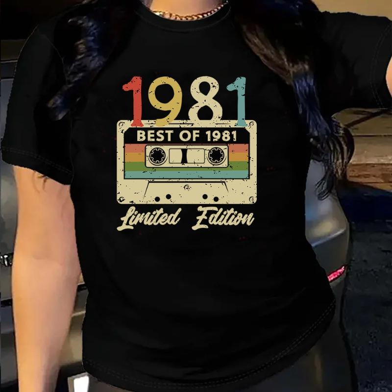 Women's 1981 Cassette Printed Loose Round Neck Short Sleeved T-shirt for Women Shirt
