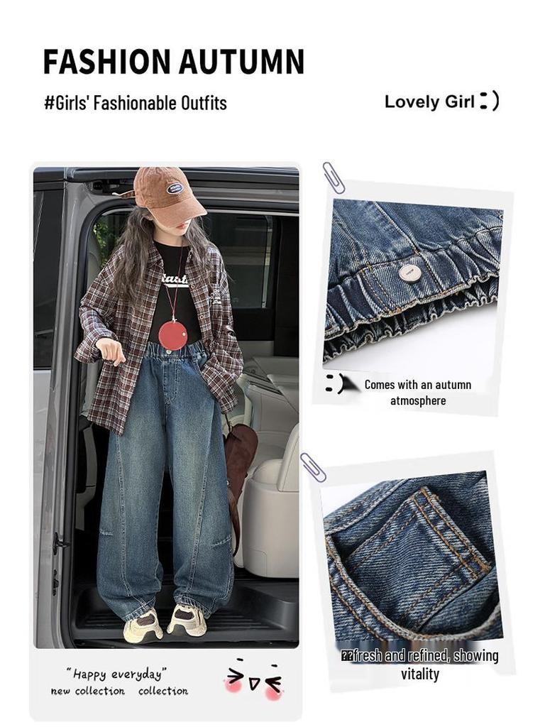 Big Girls' 2025 Wide-Leg Denim Pants - Autumn Casual Style