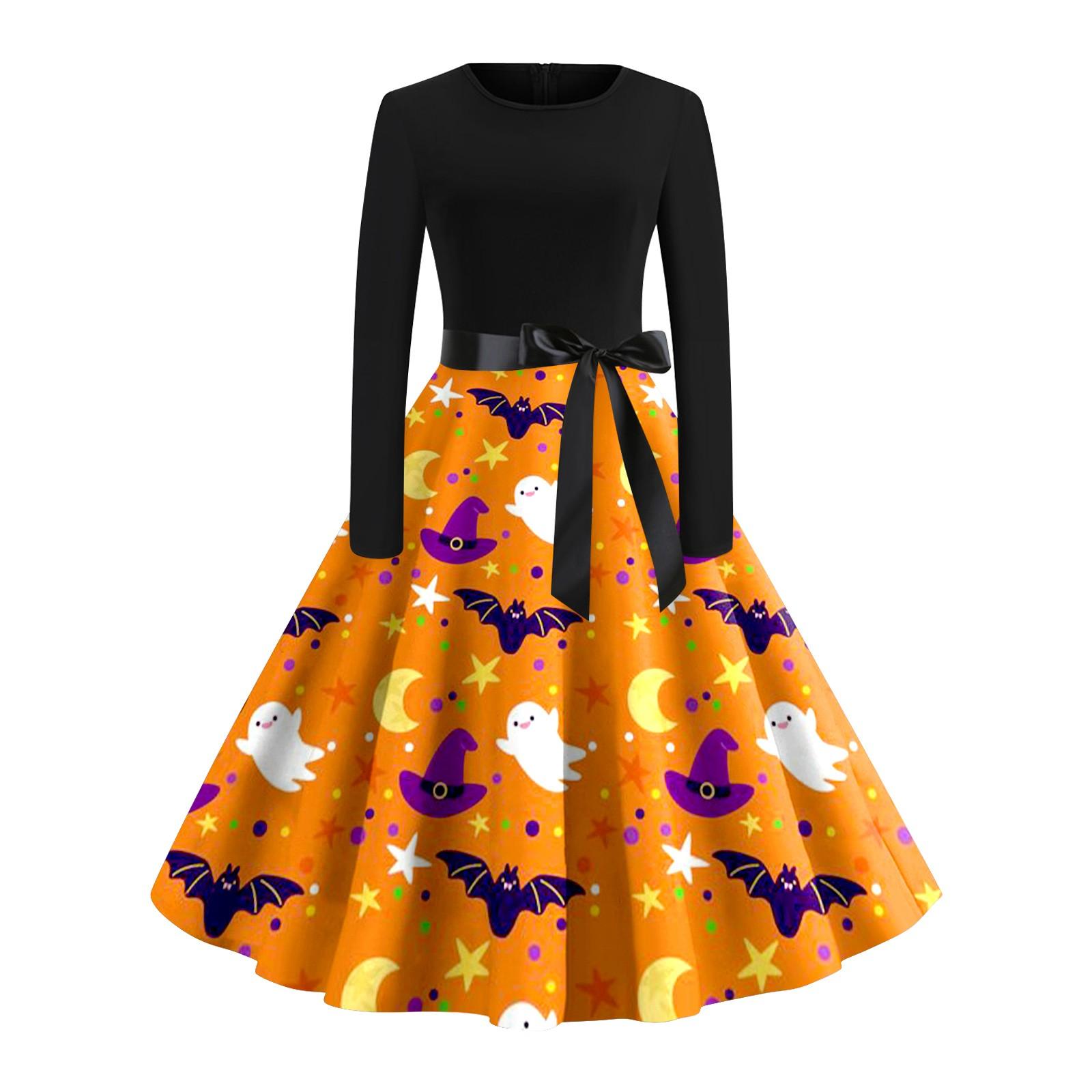 Женское винтажное платье с длинным рукавом для Хэллоуина и принтом 1950-х годов — фото 6