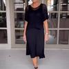 2 Pcs/Set Women Top Dress Set Hollow Out Knitted Round Neck Short Sleeve Top V Neck A-line Sleeveless Sundress Lady Midi Dress C