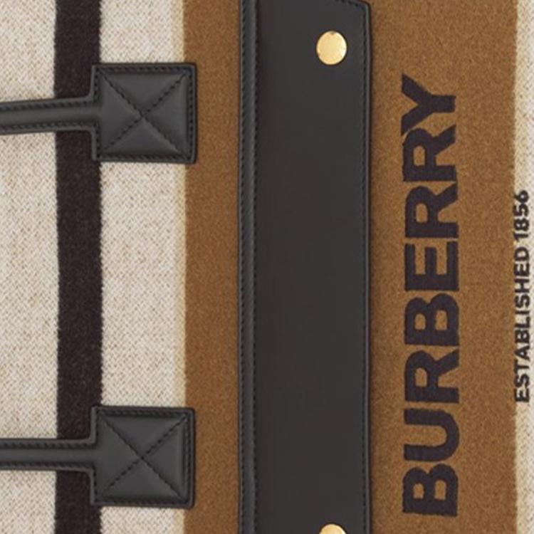 Burberry Freya Striped Wool And Leather Tote Bag Women Tote Bags Brown Black Beige 80490661