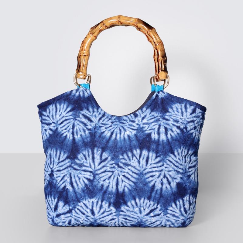 Handcrafted Tie-dyed Bamboo Joint Handbag, Retro and Artistic Bag, Bamboo Joint Carrying Bag, Large-capacity Travel Cloth Bag