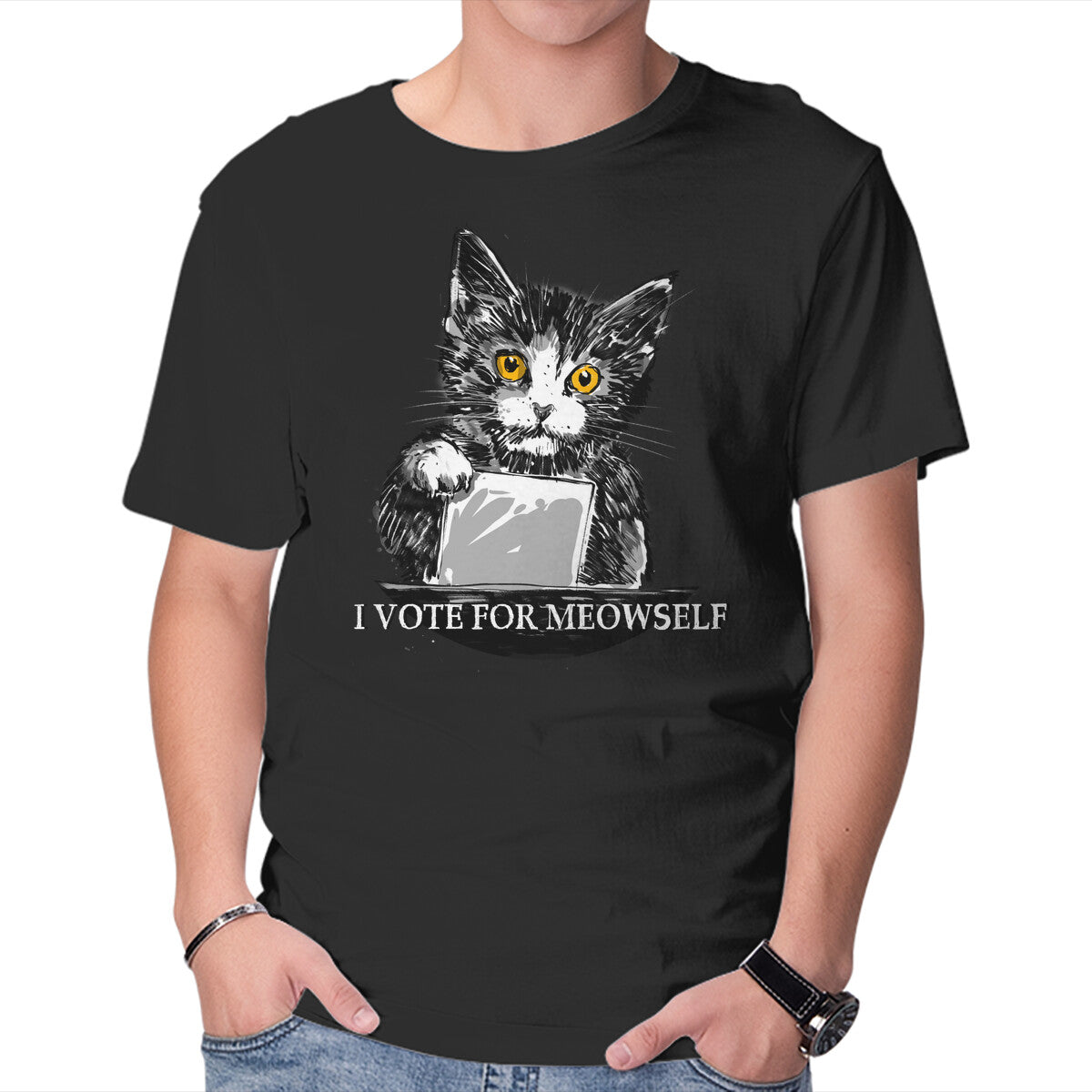 Unisex Crew Neck T-Shirt I Vote For Meowself Graphic Short Sleeve Casual Tee XXL