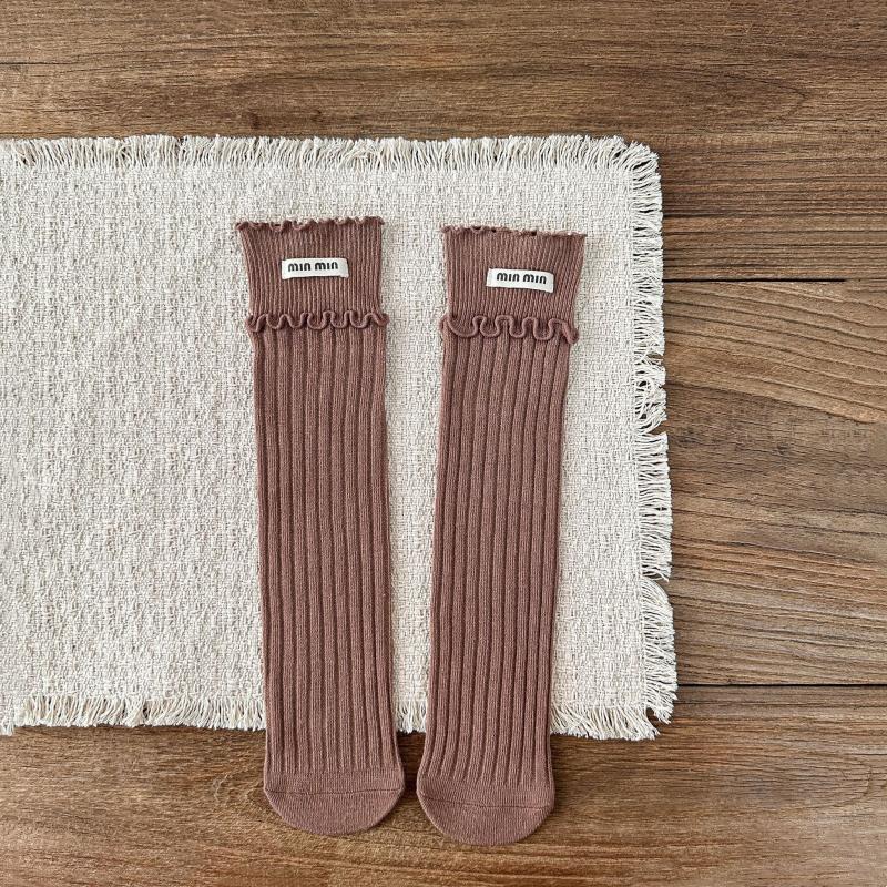 Children's Korean Retro Baby Girls Socks Set Cute Ruffle Solid Color Soft Cotton Princess Long Socks for Kids Autumn