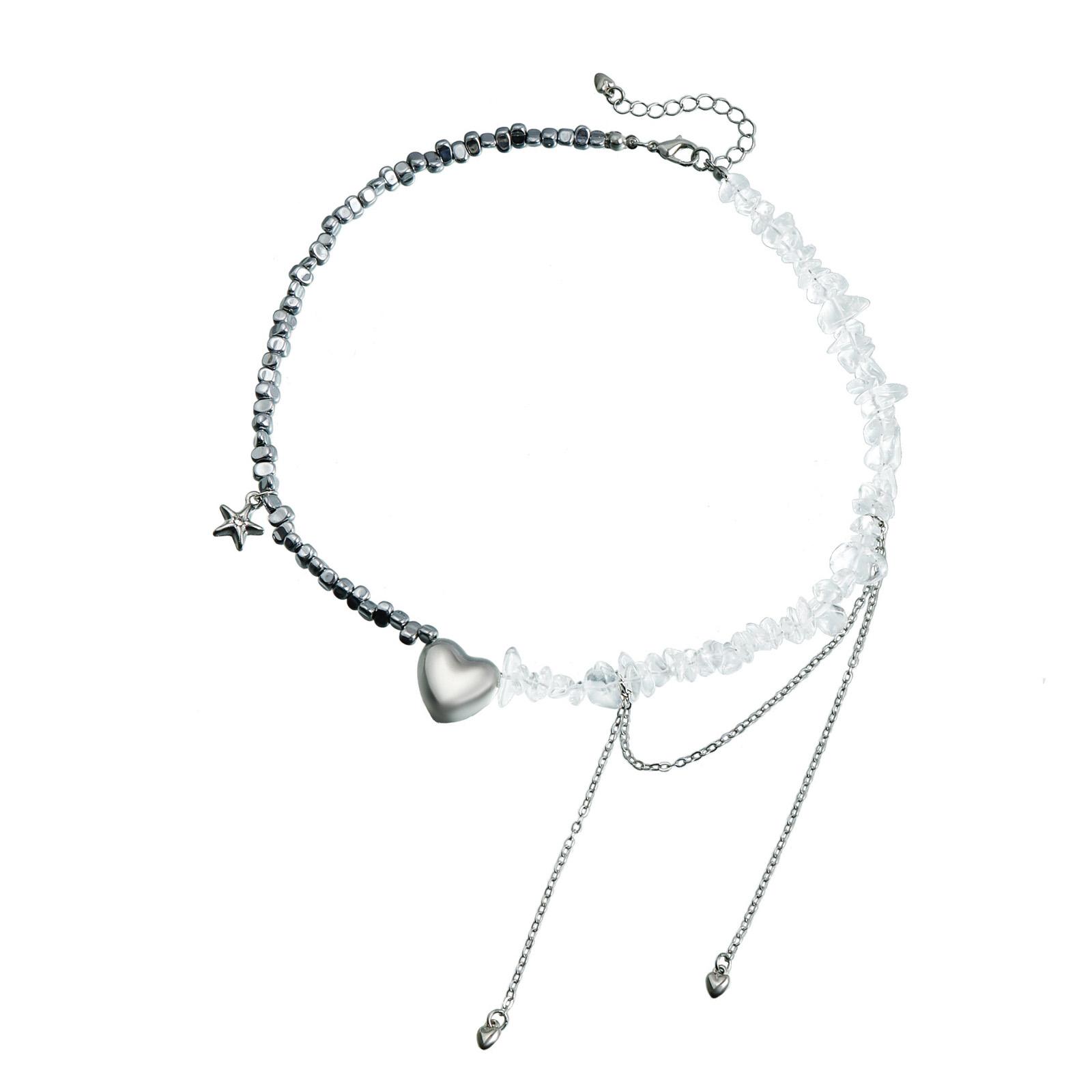 

Стильное ожерелье из бусин из неправильных камней для званых ужинов, цепочка на ключицу с подвеской-сердцем, аксессуары для повседневной носки