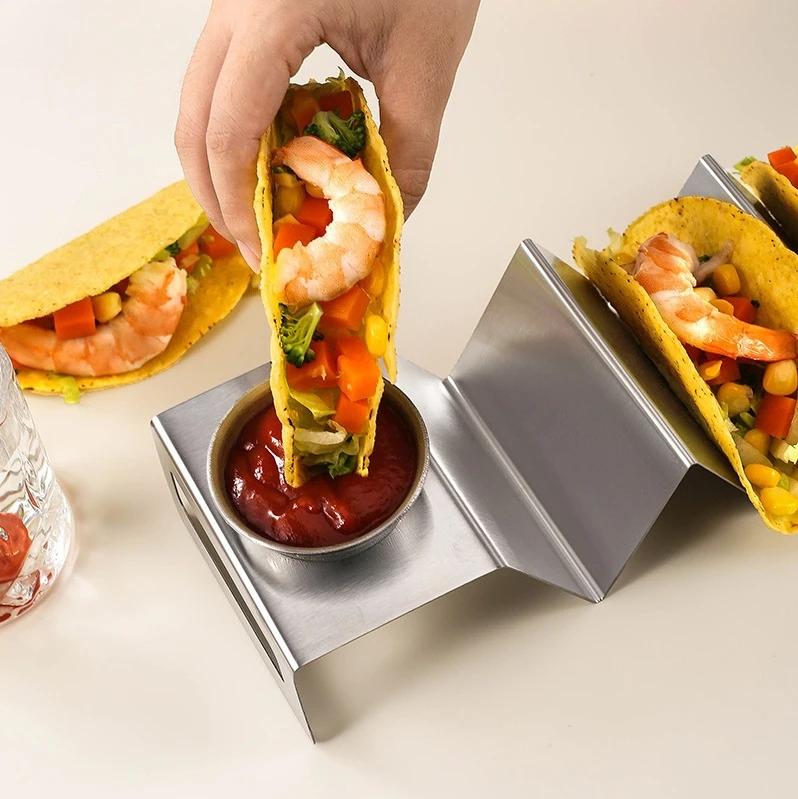 2025 Heißer Edelstahl Taco Halter Mexikanischer Rollständer W-Form Pfannkuchenständer Taco Kuchenständer Präsentationsständer Küchenhelfer