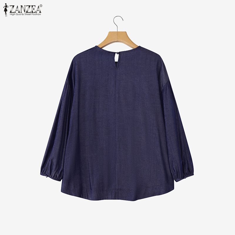 ZANZEA Lässige Bluse mit Rundhalsausschnitt und 3/4-Ärmeln für Damen