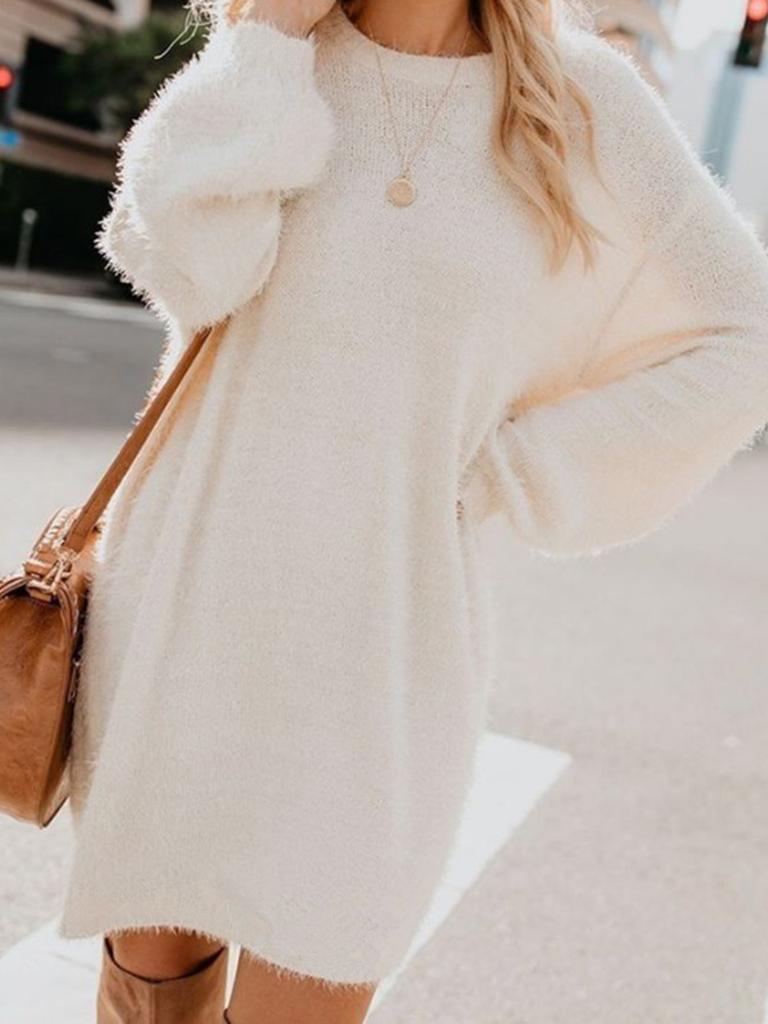 Fall Winter Women's Long Sleeve Loose Knit Fleece Maxi Dress