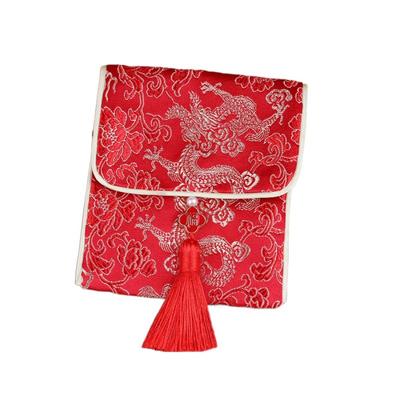 Bénédictions du Nouvel An Enveloppe Rouge Brocart Festival du Printemps Pompon Poche à Argent Fleurs Meilleurs Vœux Sac à Argent du Nouvel An