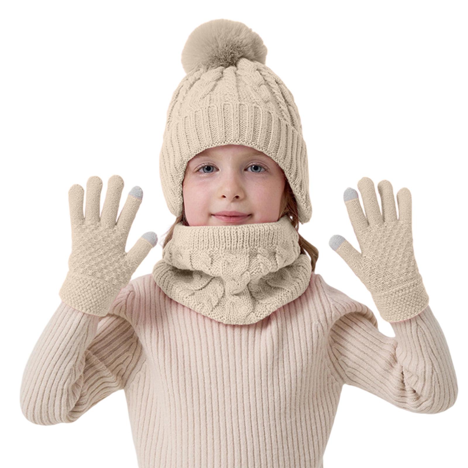 

Children s Hat, Scarf, Gloves, Three Piece Set With Plush And Thickened Single Ball Baby Hat One Size бежевий