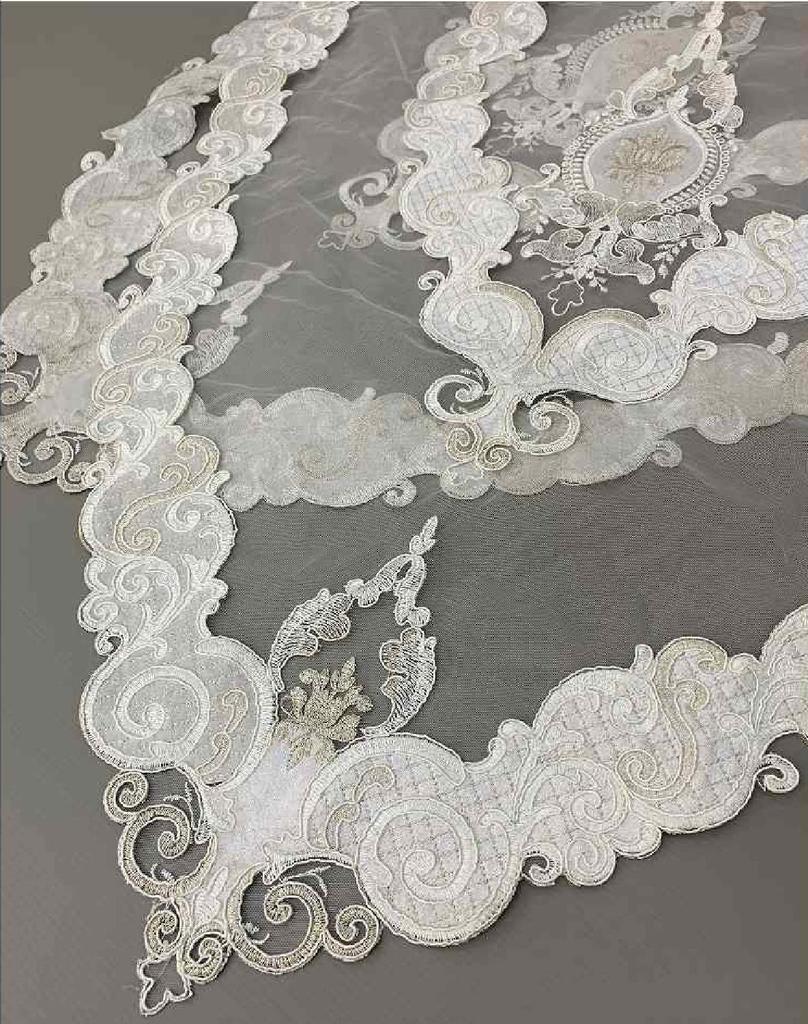 Elegant Interior Italian Lace Table Centerpiece, White, 73 X 150 Cm, Doily Tablecloth, 12402TC
