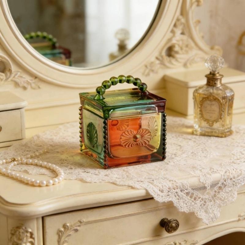 Artistic Square Candies Holder Clear Glass Featuring Intricate Embossed Detail Household Storage Jar