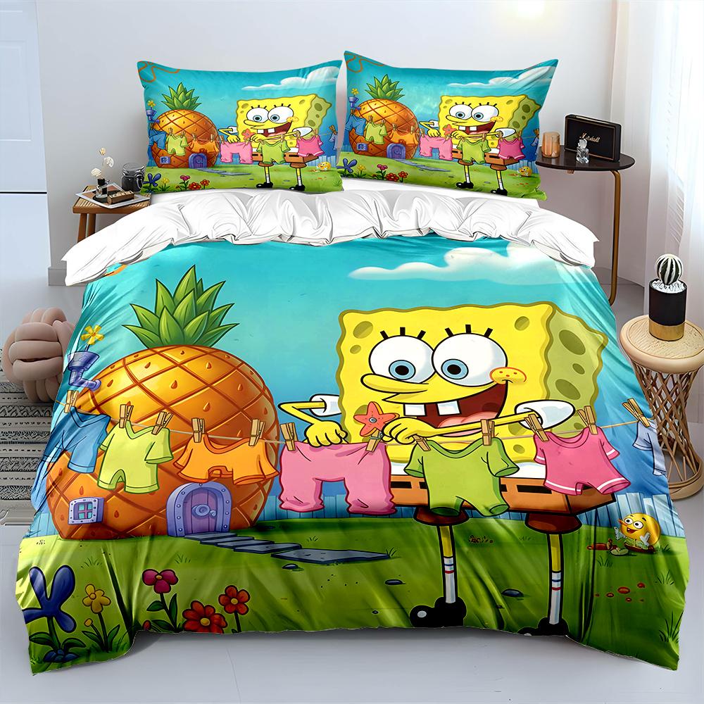 3PC Cartoon SpongeBob Printed Bedding Set for Kids Boys Girls New 3d Printed Bed Cover Duvet Cover Pillow Case Bedroom Decor