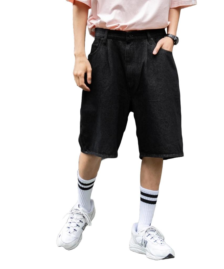 WEGO Unisex Denim Baggy Denim Half Summer Size Black Shorts, Shorts, Trousers, Pants, Shorts, Bottoms, Clothing, Clothes, Streetwear, Gift, Present,