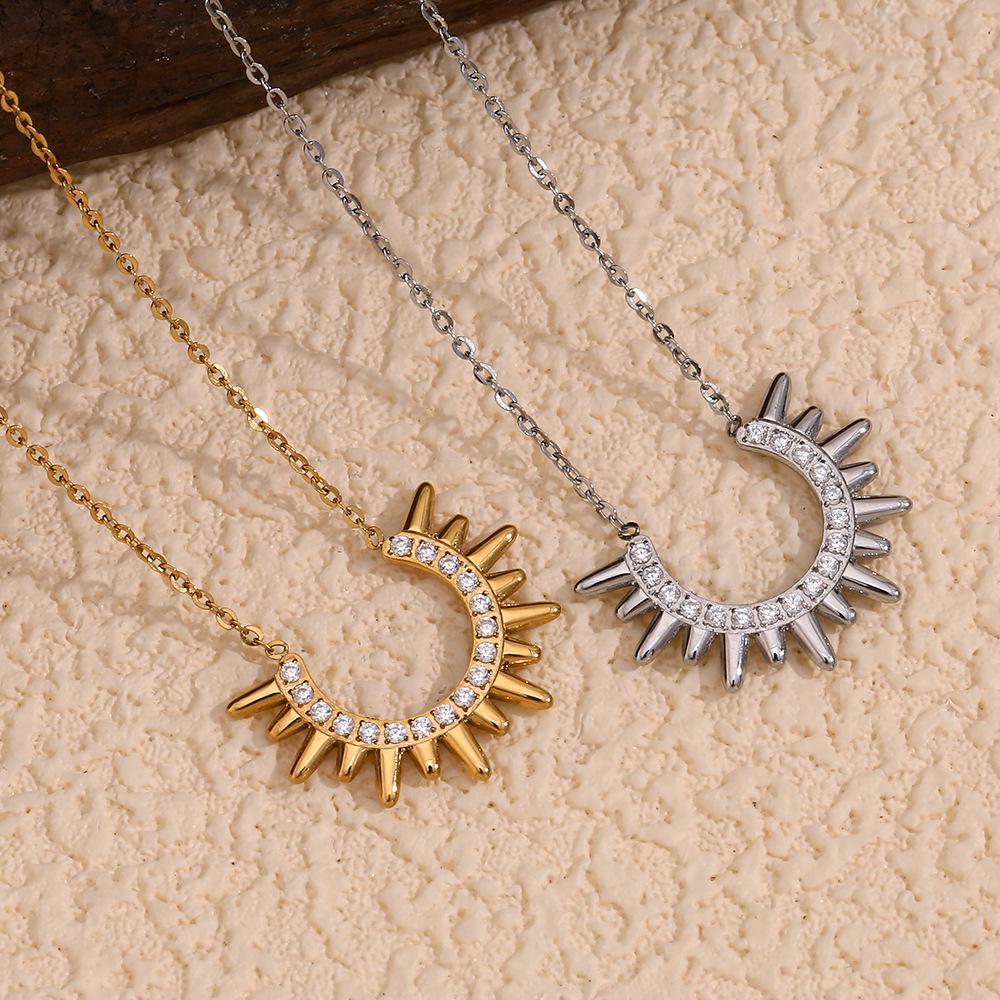 MamacitaSlay Stainless Steel 18K Gold Plated Zircon U-shaped Sunflower Necklace 2026 New Design Waterproof Jewelry High Quality