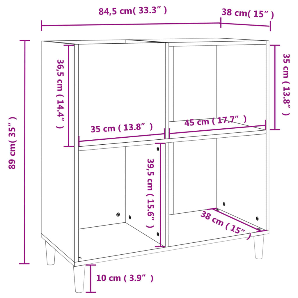 Record Cabinet Smoked Oak 84.5 x 38 x 89 cm Wood Based Panel