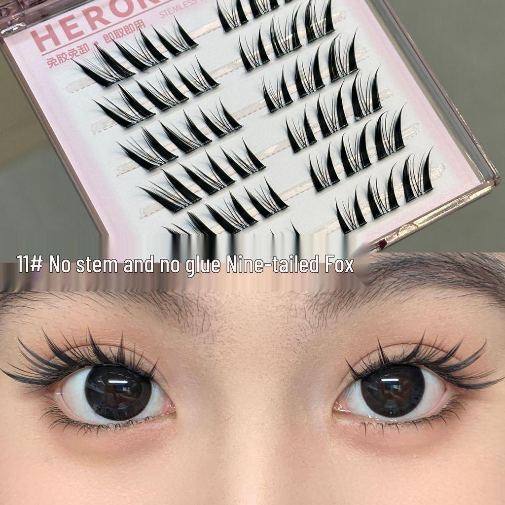 HERORANGE Self-Adhesive False Eyelashes: Stem-Free, Natural Curl, Ideal for Novices, Effortless Application